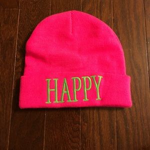 Pink “Happy” winter hat